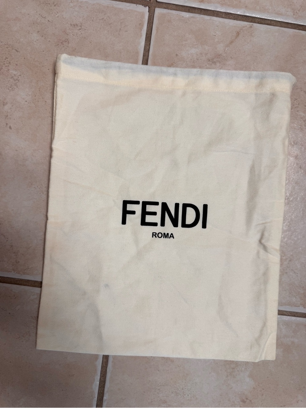 Fendi Cream Drawstring Storage Sack with Black Logo